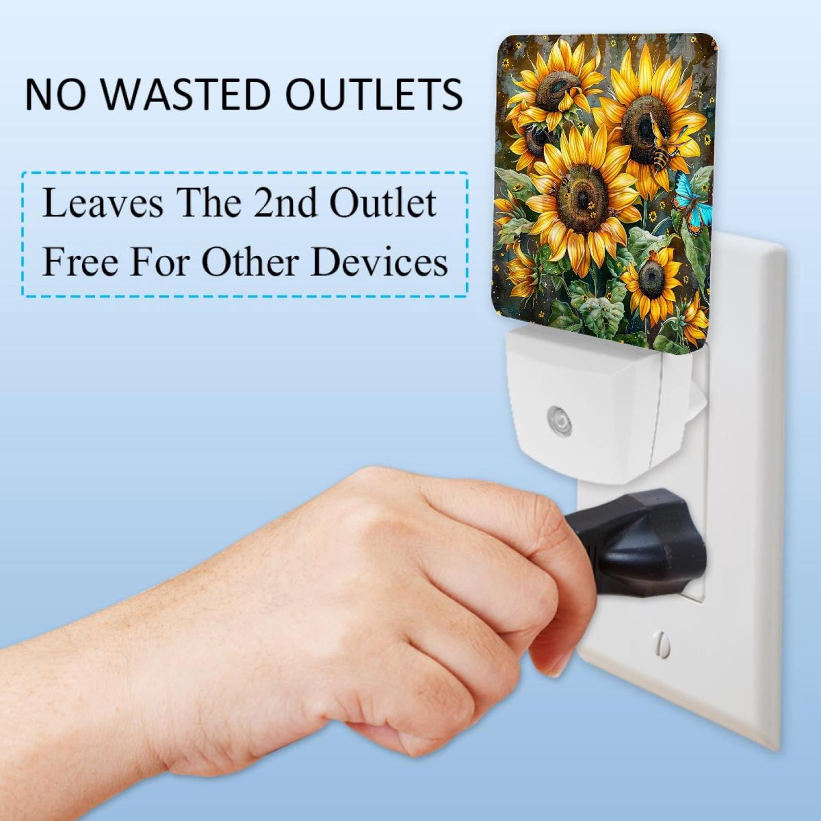 PhooArto Sunflower Bee Butterfly Plug in LED Night Light Auto Sensor Dusk to Dawn Decorative Night for Bedroom, Bathroom, Kitchen, Hallway, Stairs, Baby's Room, Energy Saving