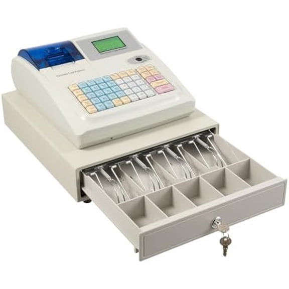 Cash Register, 48 Keys Caja Registradora para Negocio Cash Register Drawer with Keycaps and Cash Detection Light High-Speed Thermal Print Head for Supermarkets, Shopping Malls$$Office