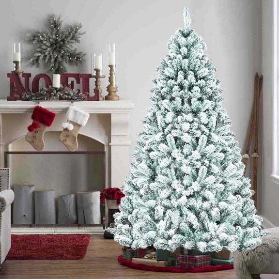 PBFRDSJ 6ft Premium Snow Flocked Artificial Holiday Christmas Pine Tree for Home, Office, Party Decoration w/ 660 Branch Tips, Metal Hinges & Foldable Base Xmas Indoor and Outdoor Decoration