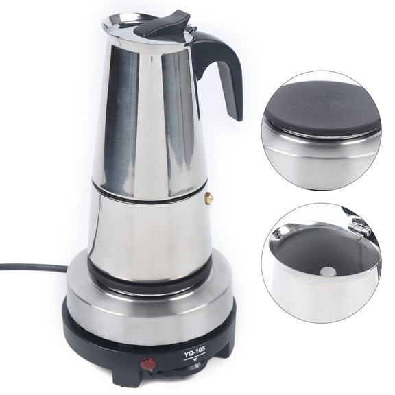 Stainless Steel Moka Pot Espresso Maker with Electric Stove - 6-Cup Capacity, Easy to Use & Clean, Durable Coffee Brewer