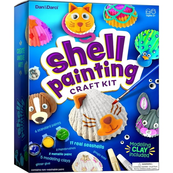 Dan&Darci Kids Sea Shell Painting Kit - Fun Arts & Crafts Gifts for Boys and Girls - Craft Activities Kits - Age 4 - 12