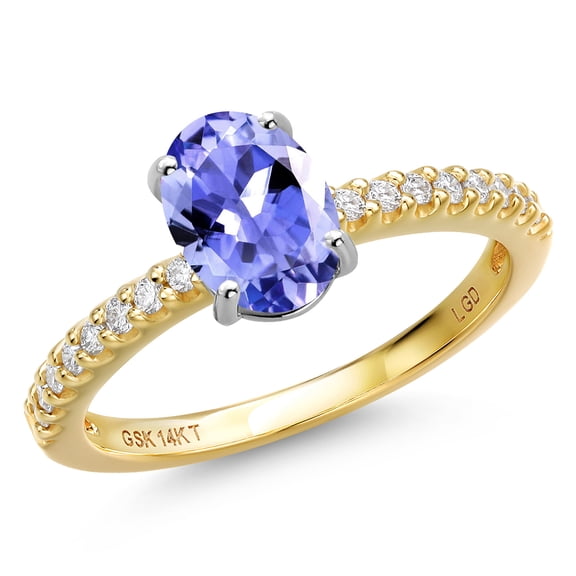 Gem Stone King 14K Two Tone Gold Blue Tanzanite and Lab Grown Diamond Engagement Ring for Women | 1.32 Cttw | Oval 8X6MM | Gemstone December Birthstone | Size 6