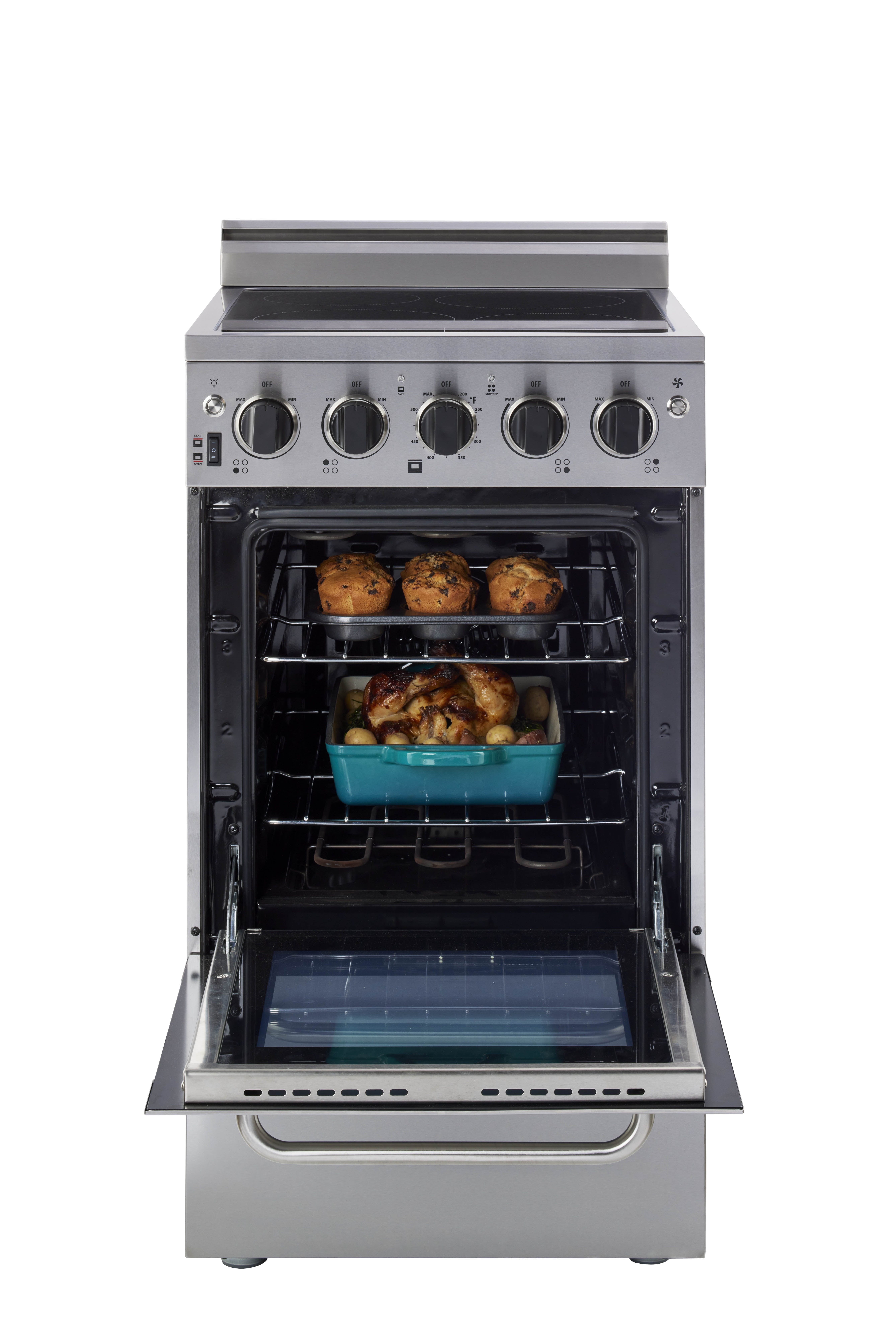 Unique Prestige 20" 1.6 cu/ft Freestanding Electric Range with Convection Oven in Stainless Steel