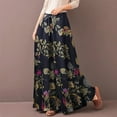 thumbnail image 4 of Jxximdong Pants for Women Women's Casual Floral Printed Pants Belt Elastic Waist Wide Leg Pants Pocket Long Pants Blue L Trousers, 4 of 8