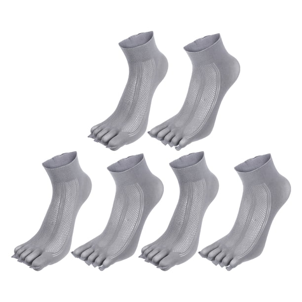 3 pares de medias finas de cinco dedos, unisex, antideslizantes, pegajosas, de ajuste diario, para dedos, color gris oscuro