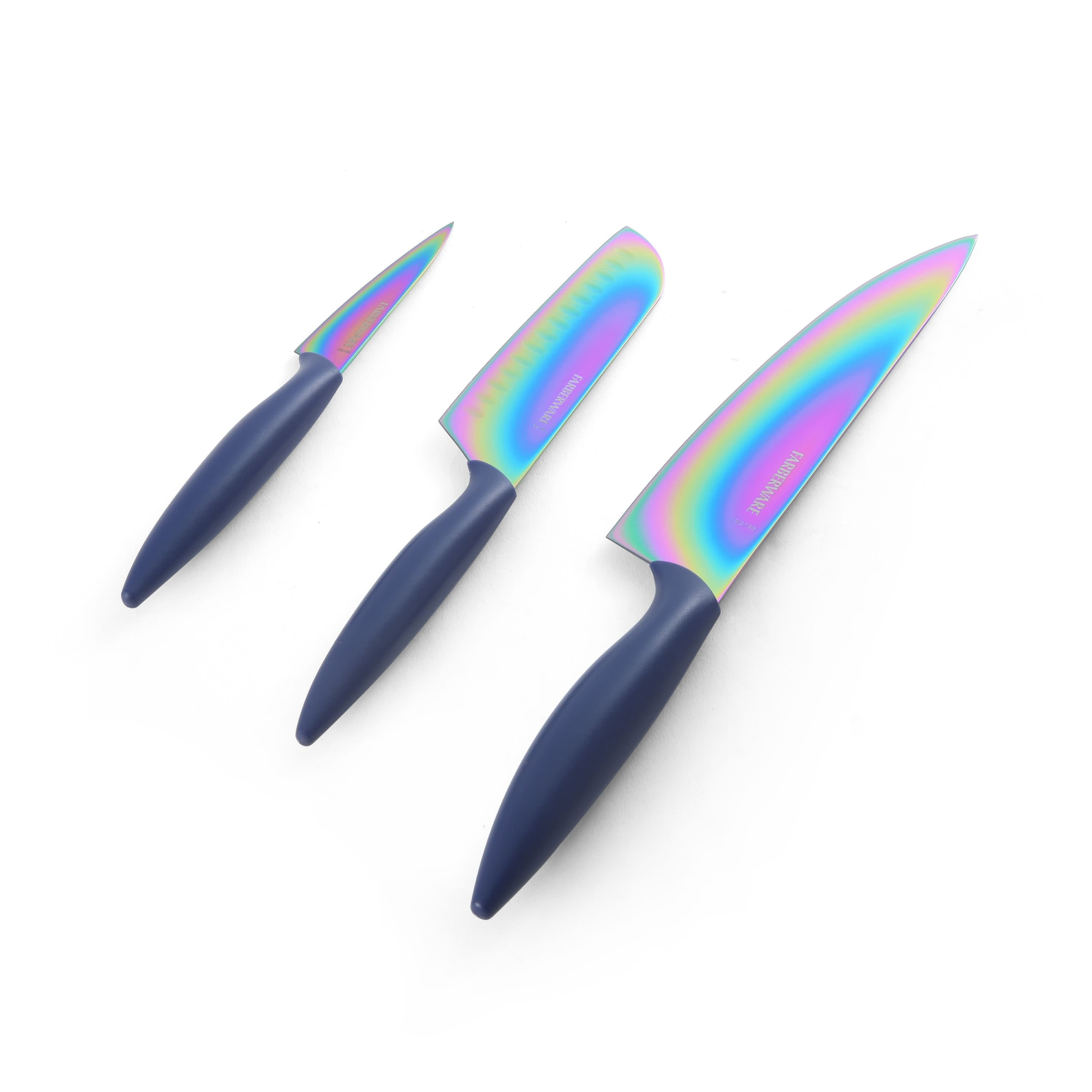 Farberware 3-piece Chef Set with Rainbow Titanium Blade, Navy