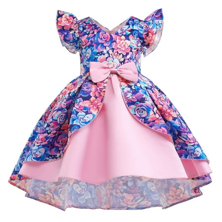 

Summer Savings Clearance! 2023 TUOBARR Dress for Toddler Girl Net Yarn Flowers Print Bow Ruffles Birthday Party Gown Long Dresses Blue