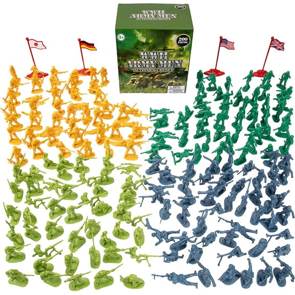 Army Men Action Figures -soldiers of WWII- Big Bucket of Army Soldiers - Over 200 Piece Set