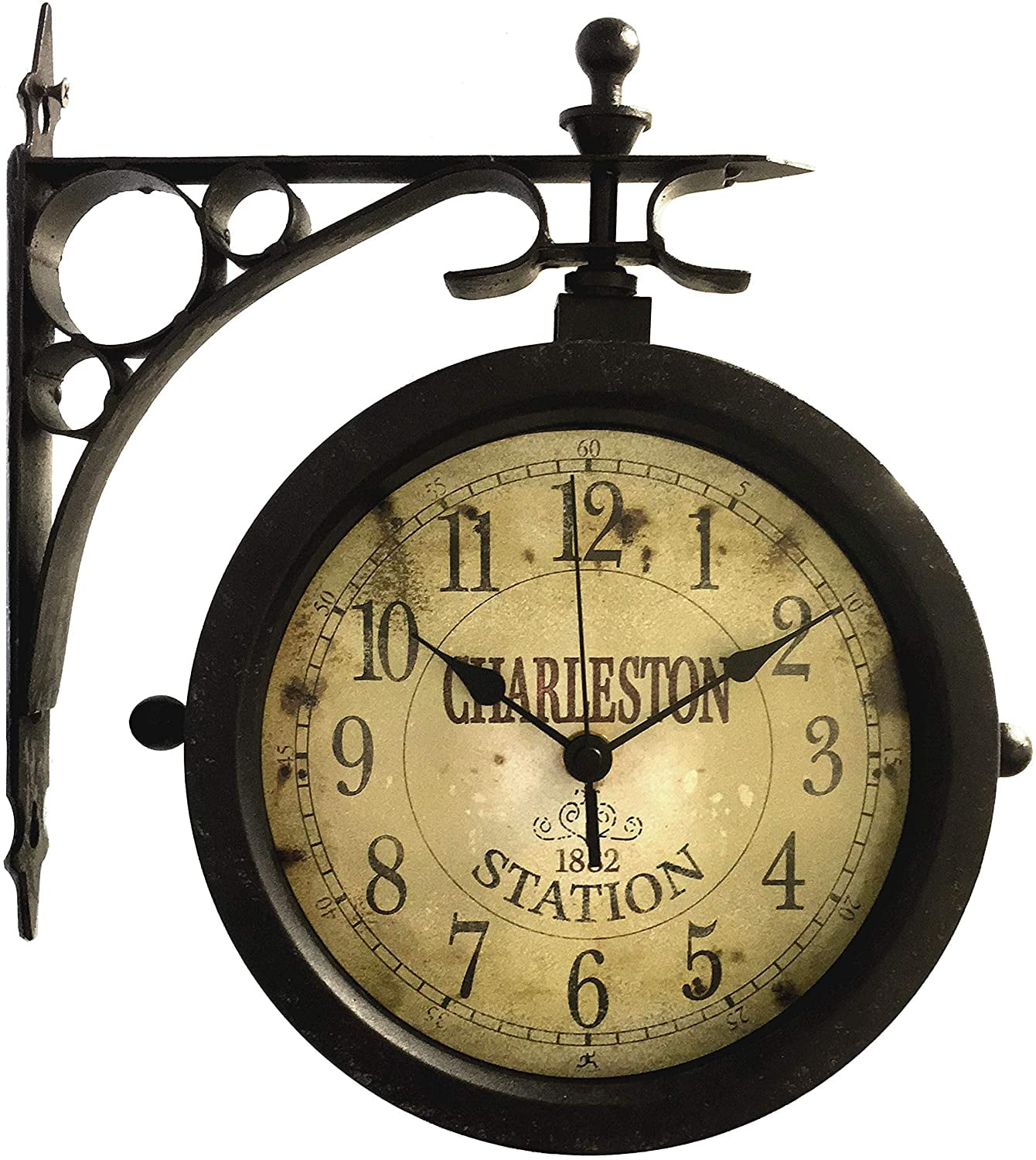 Outdoor Double Sided Clock Novelty Thermometer Double Sided Hanging Clock For Patio Garage Outdoor Area Antique Thermometer Look Train Station Clock Two Sided Clock For Indoors Outdoors Walmart Com Walmart Com