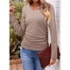 thumbnail image 4 of Tops Casuales para Mujer, Cuello en V, Camisas de Larga, Túnicas Básicas con Frunces Lisos, Blusas Caqui XL, 4 of 7