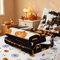 thumbnail image 3 of Homewish Halloween Castle Zipper Queen Comforter Set with Fitted Sheet and 2 Pillowcases, Witch Tombstone Pumpkin Zipper Bedding Set, Black Orange White, Pumpkin Bat Reversible, 3 of 5