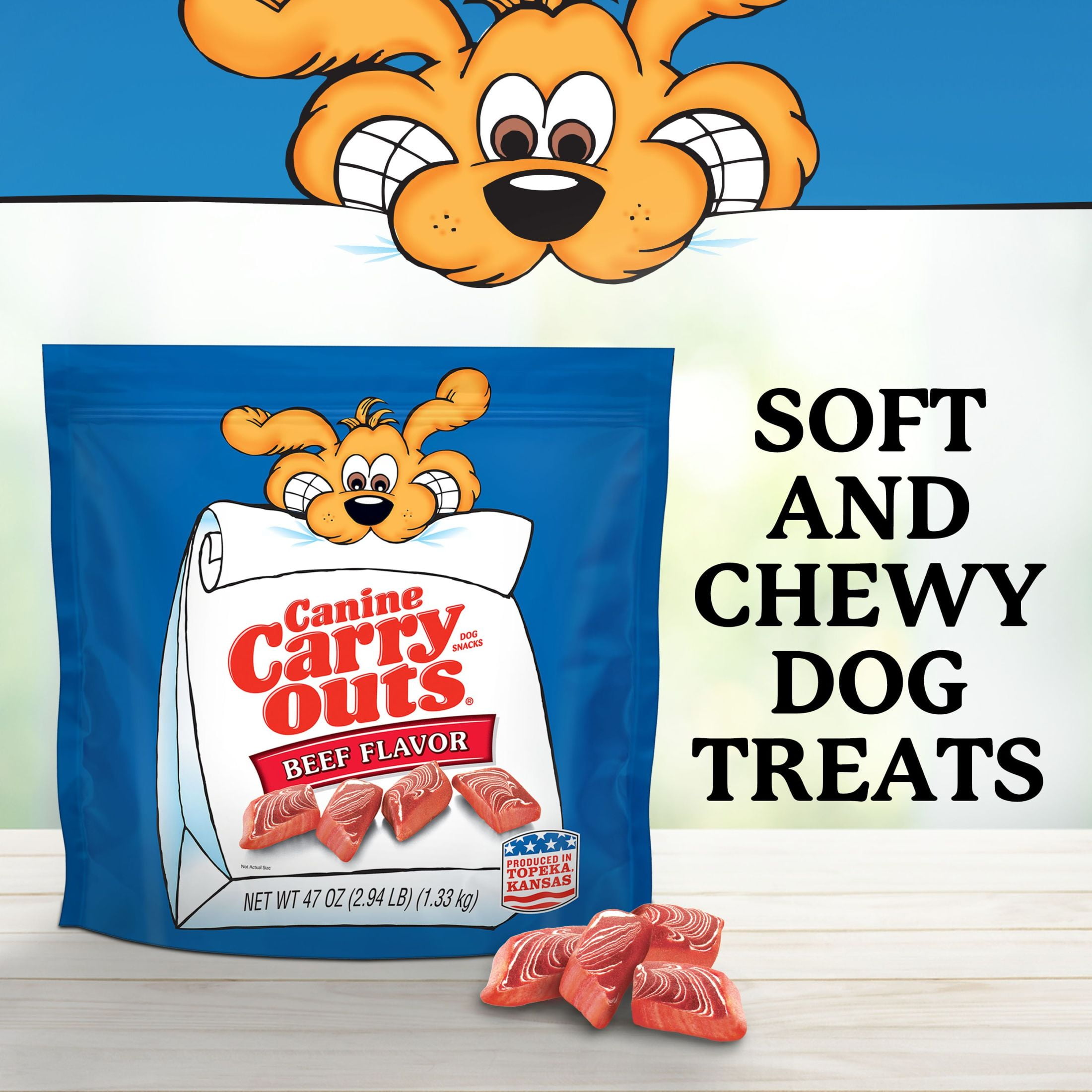 (4 pack) Canine Carry Outs Beef Flavor Dog Treats, 47oz Bag