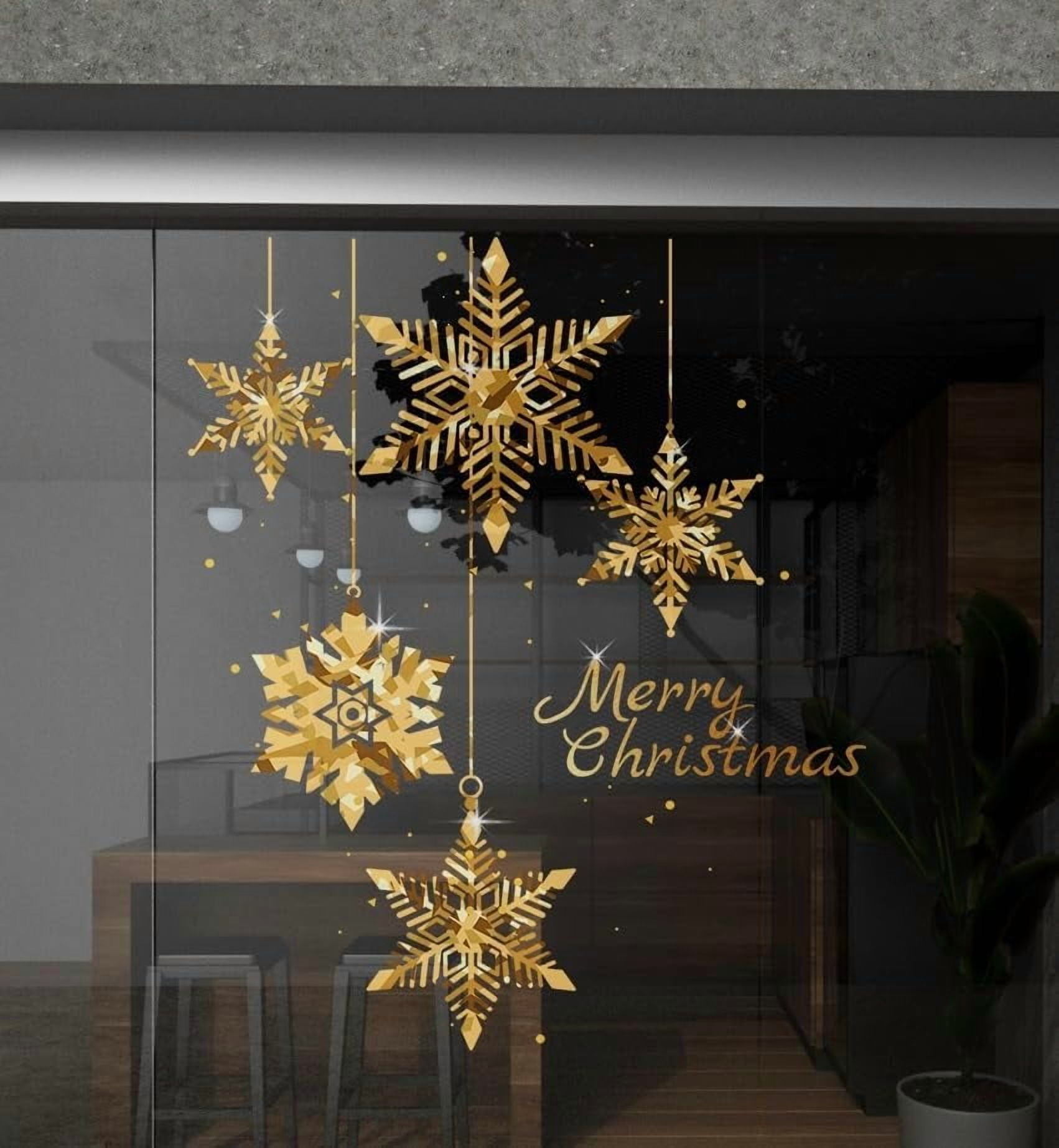 Golden Christmas Tree Window Clings Stickers for Glass, Large DIY Static Wall Window Door Mural Showcase Decal Sticker
