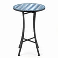 thumbnail image 3 of 14 inch Side Table, Round Iron Top End Table, Indoor Outdoor Accent Table, Blue & White Checkered Mosaic, 3 of 10