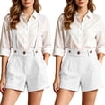 thumbnail image 2 of FAVIPT Bermuda Cotton Shorts for Women Removable Suspenders High Waisted Dressy Rompers Loose Casual Business Work Shorts with Pockets White,M, 2 of 8