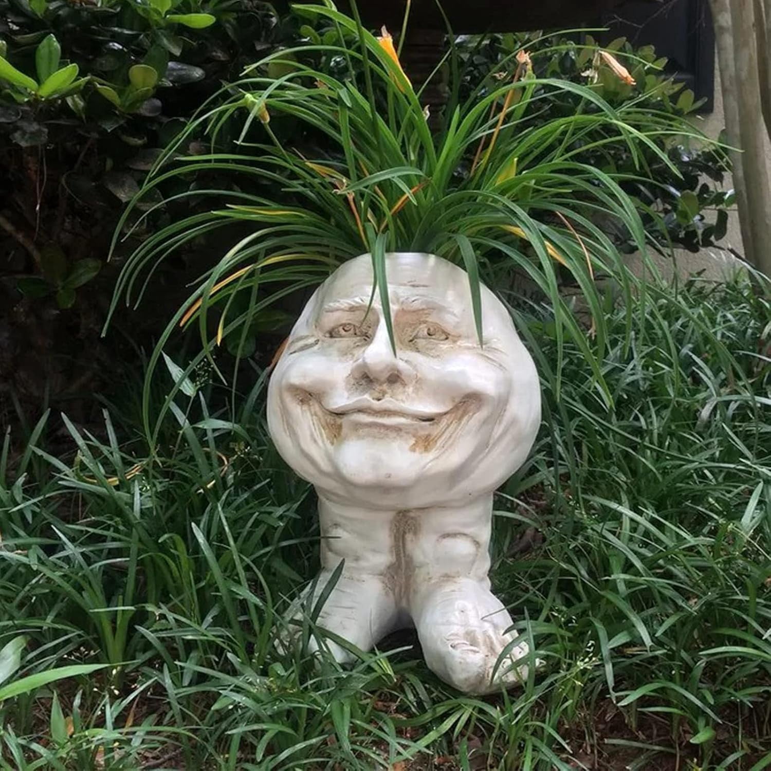 Face Planter 6 Inch Resin Head Flower Pot Succulent Garden Decor Antique White
