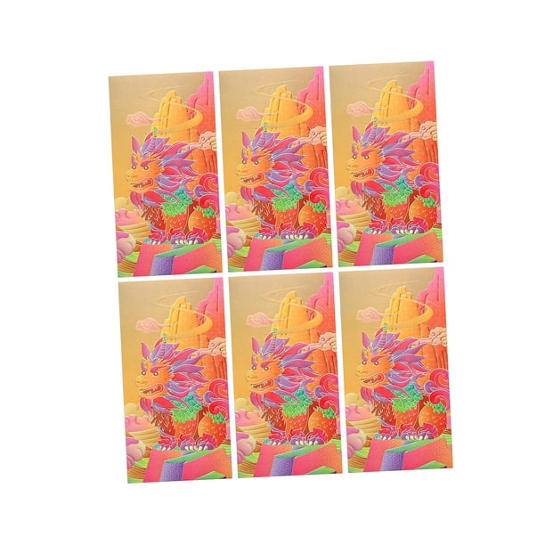 6 sobres rojos de Año Nuevo, sobres para tarjetas de felicitación Hong Bao, regalos tradicionales Dragón dorado