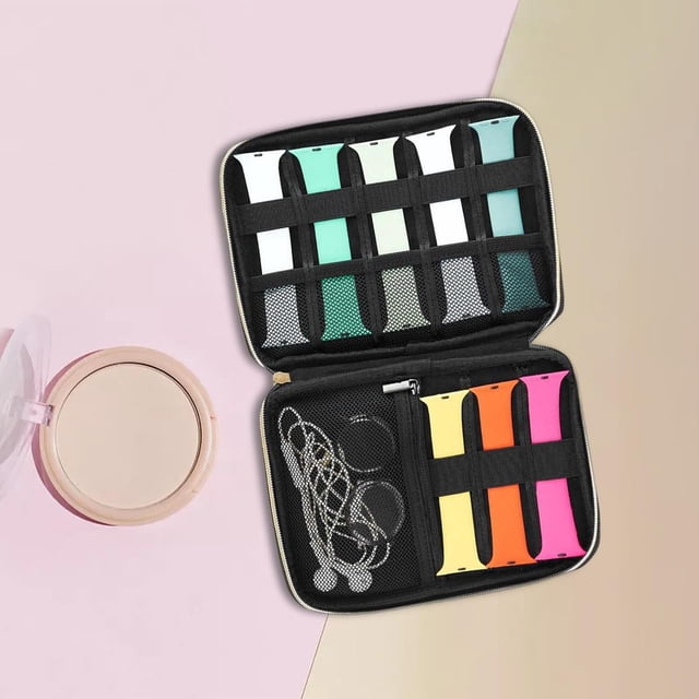 Bolsa de almacenamiento portátil para correas de reloj, estuche de transporte con soporte para bolsa de viaje, para auriculares con cable Soporte para Negro Fernando Organizador de bandas de reloj
