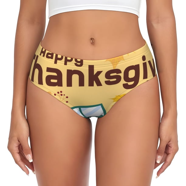 Fotbe Happy Thanksgiving Day Calzones Estampados para Mujer – Ropa Interior de Algodón, Cómoda, Suave y Elástica-X-Small