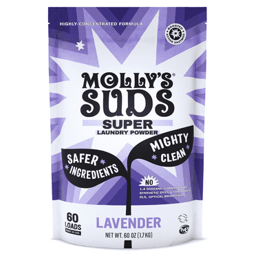 Molly's Suds Super Powder Detergent | Natural Extra Strength Laundry Soap, Stain Fighting | Sensitive Skin | Earth Derived Ingredients | Lavender, 60 Loads