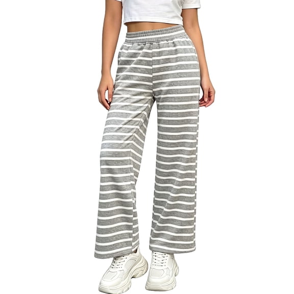 Gamivast Wide Leg Lounge Pants for Girl Elastic Waist Striped Casual Pajama Pants Soft Lightweight Loose Fit Palazzo Sweatpants for Home Sleep Travel Daily Wear