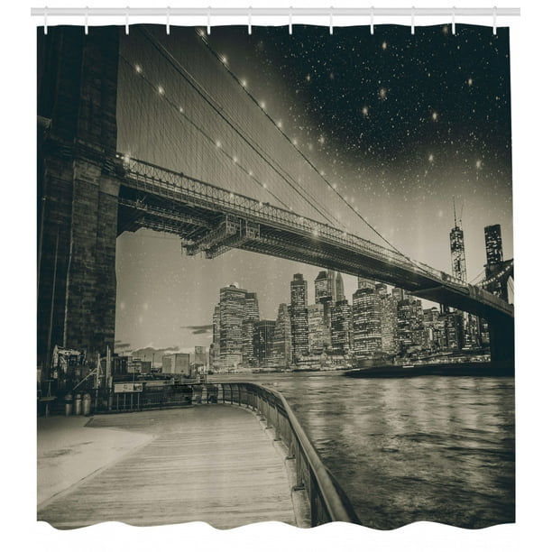 New York Shower Curtain, Summer Night in Manhattan Brooklyn Bridge Park