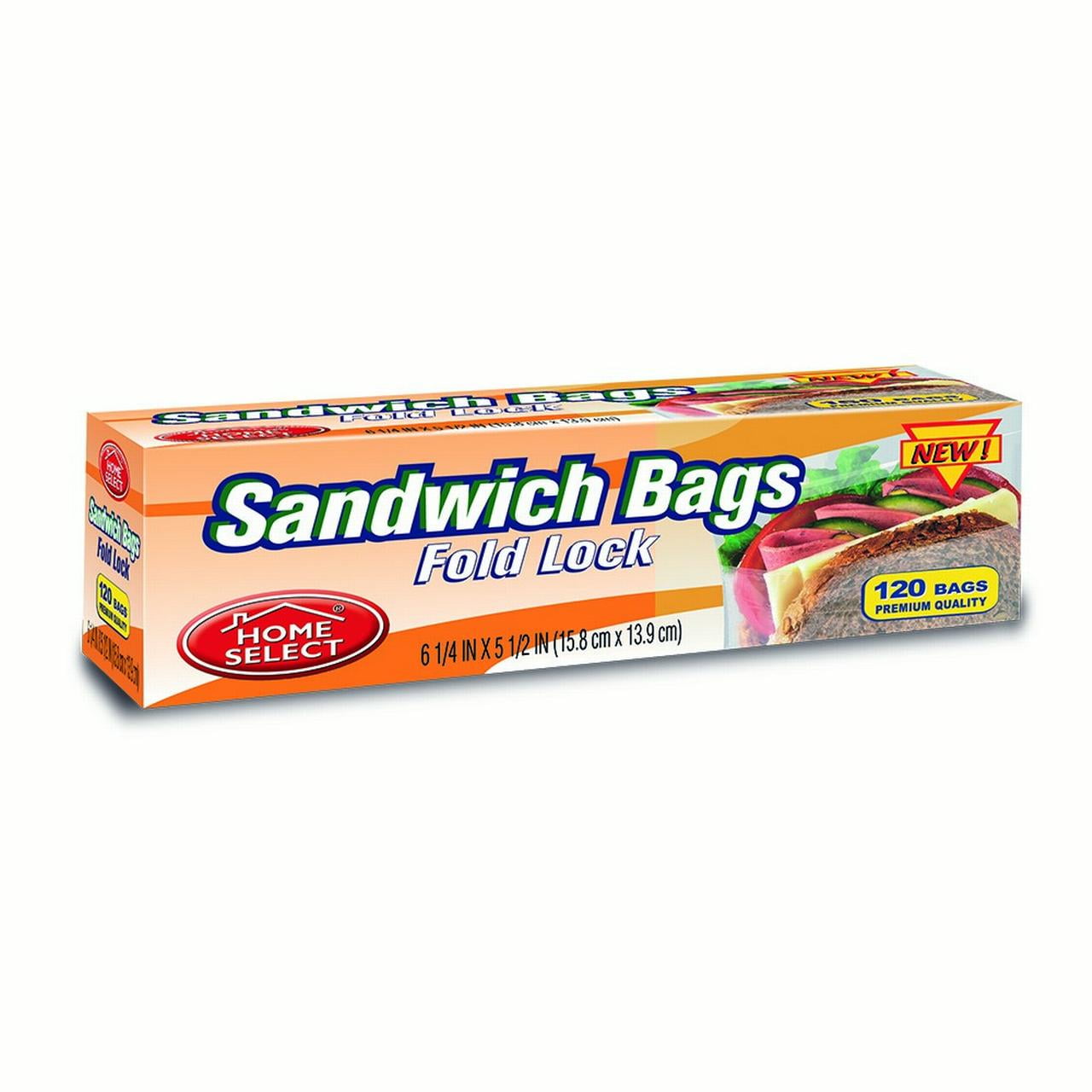 Home Select Sandwich Bags, Fold Lock, 120 Ct