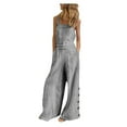 thumbnail image 4 of Sakmal Jumpsuits for Women Casual Wide Leg Plaid Plus Size Cottonand Linen Overalls Black Long Square Neck Sleeveless Pants for Women, 4 of 5