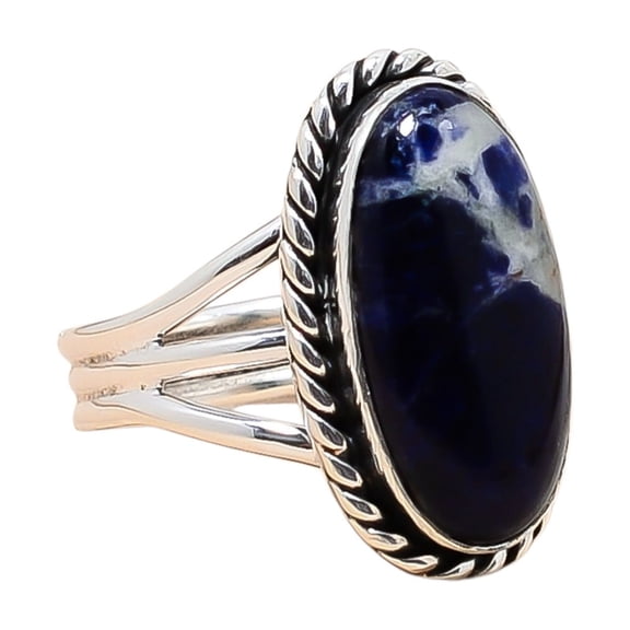 Sodalite - Minas Gerais 925 Sterling Silver Ring, 20X10 mm Oval Gemstone Ring, Blue Ring, Christmas Gift, Unique Jewelry Ring, Adjustable Ring V12851R