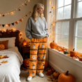 thumbnail image 4 of QWKLEAJ Halloween Pajama Pants Women Flannel Lounge Sleepwear Loose Elastic Waist Long Trousers Festive Party Home Wear Printed Bottom Novelty Holiday Pumpkin Ghost Bat Cat Pajamas, 4 of 6