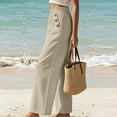 thumbnail image 6 of Lmueinov Womens Cotton Wide Leg Pants Elastic Waist Casual Trousers with Decorative Buttons Solid Color Flowy Long Pants for Summer Beach Vacation Clothes, 6 of 6