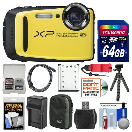 Fujifilm FinePix XP90 Shock & Waterproof Wi-Fi Digital Camera with 64GB Card + Case + Battery & Charger + Flex Tripod + Strap + (Best Inexpensive Waterproof Camera)