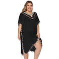 thumbnail image 5 of Owlce plus size boho dress for women casual summer floral print tassels 3/4 sleeve V-neck babydoll short beach dress (x-large, black), 5 of 6