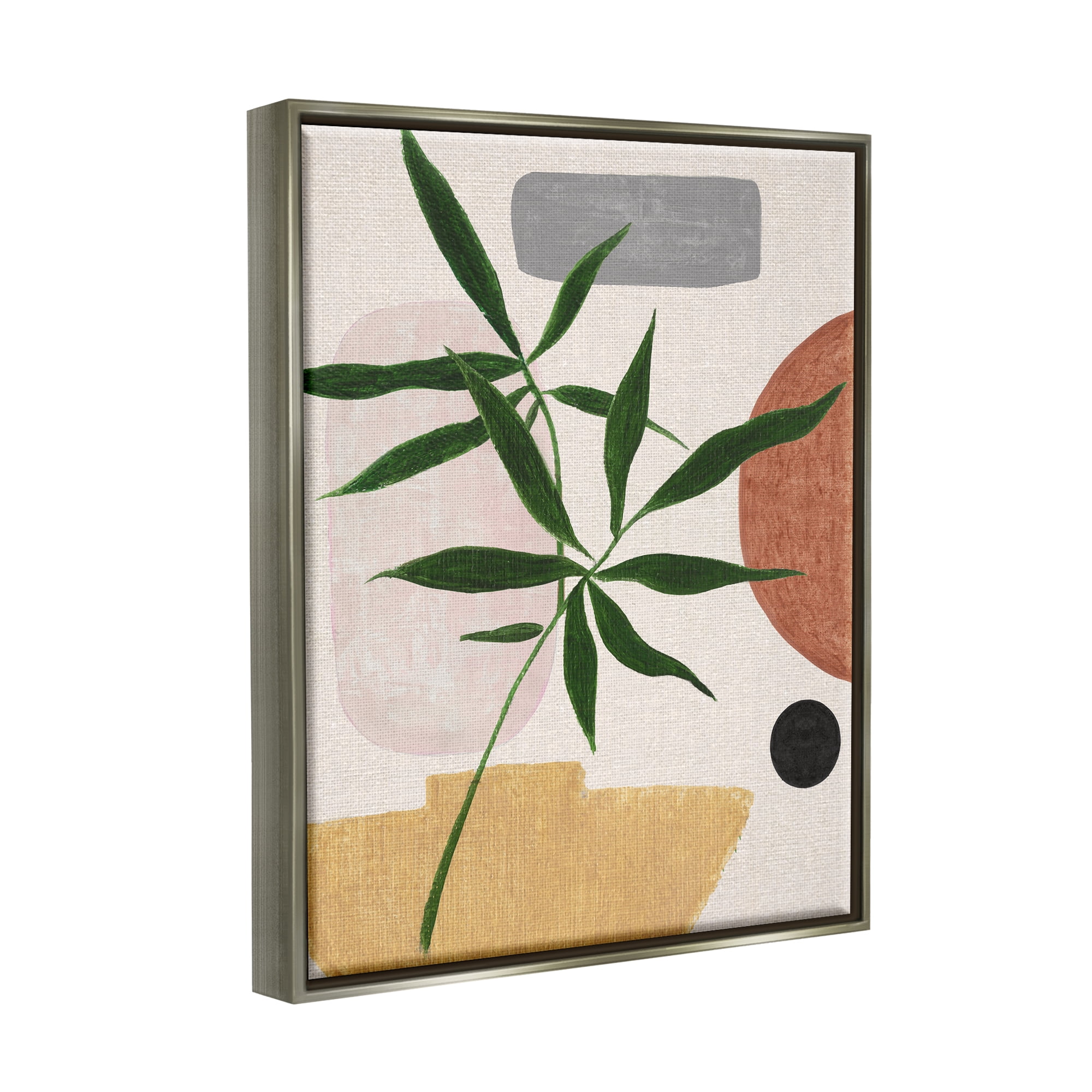 Stupell Industries House Plant & Abstract Shapes Botanical & Floral Painting Gray Floater Framed Canvas Art Print Wall Art, 25 x 31