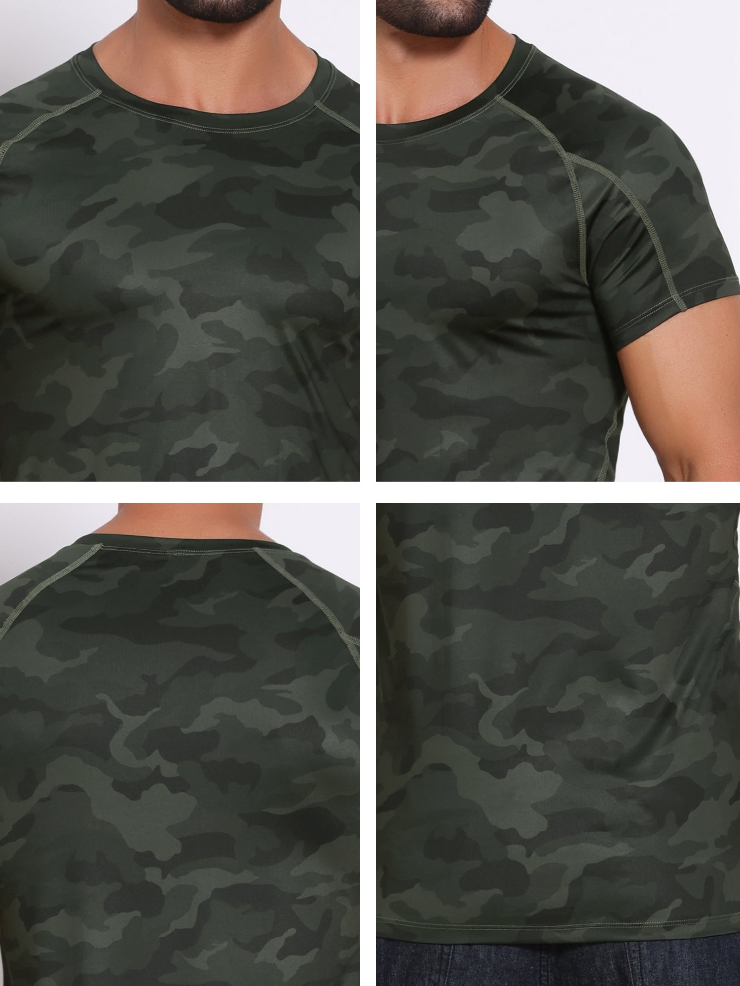 DARING DIVA Men's Workout Stretch Crew Neck Short Sleeve T-Shirt L Dark Green