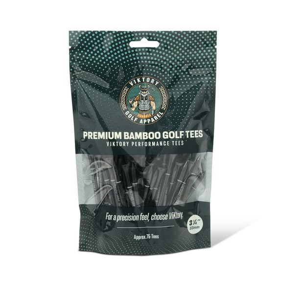 Premium Performance Golf Tees - 3-1/4" (83mm) - 75 Pack - Black/Blue - Resealable Bag