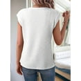 thumbnail image 4 of Summer Tops for Women Casual Crew Neck Waffle Knit Cap Sleeve Shirts Loose Fit Blouses Top White L, 4 of 7