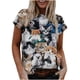 thumbnail image 1 of Camiseta informal para mujer con estampado de gato y cuello redondo, blusa de manga corta, Tops Fridja  bn4686, 1 of 5