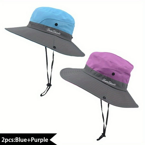 AIGIA Women's Ponytail Safari Sun Hat Wide Brim UV Protection Outdoor Bucket Hat Foldable Beach Summer Fishing Hat 2 Pack