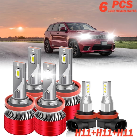 Fit for 2018-2022 Jeep Grand Cherokee(With Halogen) LED headlight bulbs H11 H9 H8 High/Low Beam+ Fog lights,800% Brighter than halogen,16000LM 120W 6000K,6PCS