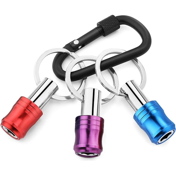 1/4 inch Hex Shank Bit Holder, 3pcs Quick Release Drill Bit Holder Keychain for Impact Driver, Portable Screwdriver Bits Holder, Aluminum Alloy, Color Coded