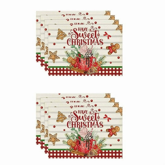 8PCS Xmas Trees Snow Pink Christmas Placemats Winter Table Mats for Kitchen Dining Decoration K,8x Christmas placemat