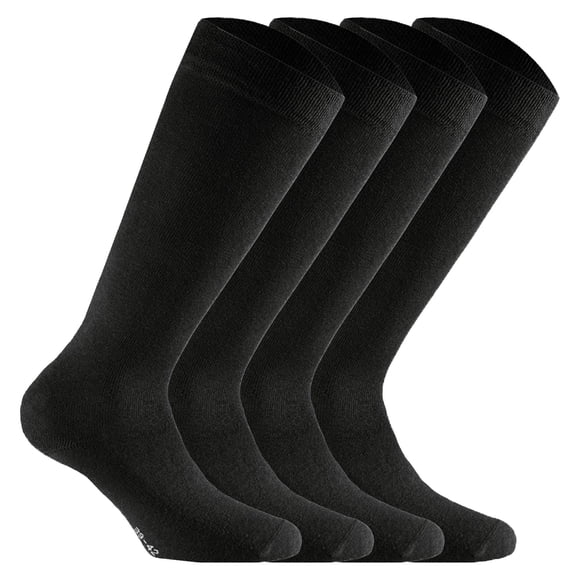 Rohner Basic Calcetines hasta la rodilla unisex, paquete de 4 - Cotton II Long, calcetines, mezcla de algodón Negro 39-42