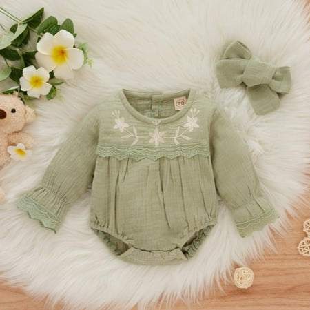 

PROMOTION SALES!Baby Double Crepe Lace Jumpsuit Harness Girl Clothes Romper Crew Neck