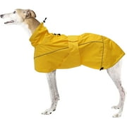 Greyhound Lurcher Raincoat, Whippet Rain Gear with Reflective Bar, Rain/Waterproof, Adjustable Bands and Drawstring in Autumn and Winter - Yellow - XXL
