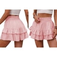 thumbnail image 2 of Women'S High Waist Ruffle Mini Skirt Tiered Short Skirt with Shorts Underneath Pink S, 2 of 6