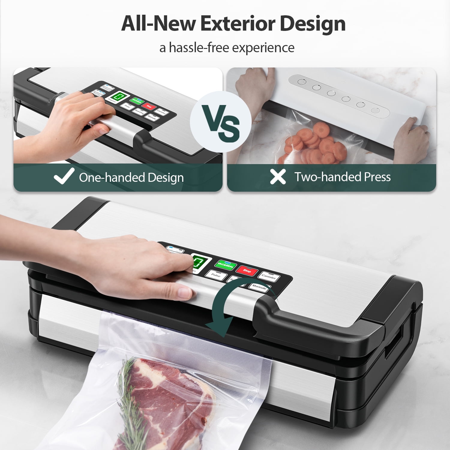Aeitto Precision 130W Vacuum Sealer,with 10-In-1 Functions,Double Seal&Pump,Vacuum Sealer Machine for Food with Bags Storage,Built-in Cutter&Hose,Powerful Food Vacuum Sealer,Stainless Steel