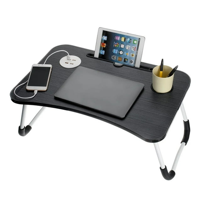 Foldable Lap Desk For Bed Bed Tray Table With 4 USB Ports Holder Slots Cup Holder And Drawer Laptop Desk Table With Mini Lamp Fan Portable Notebook Table Stand For Laptop