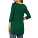 thumbnail image 3 of INSPIRAR CHIC Blusas de Mujer Cuello Redondo de Manga 3/4 con Botones Decorativos y Dobladillo Irregular Estilo Casual S Verde Oscuro, 3 of 7