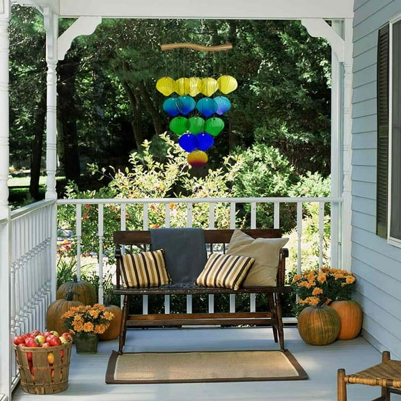 ICQOVD Lulshou VALSEEL Garden Iron Wind Chime Colorful Glass Wind Bells Handmade Fused Glass Decor Outdoor Wind Chime Patio Hanging Ornament